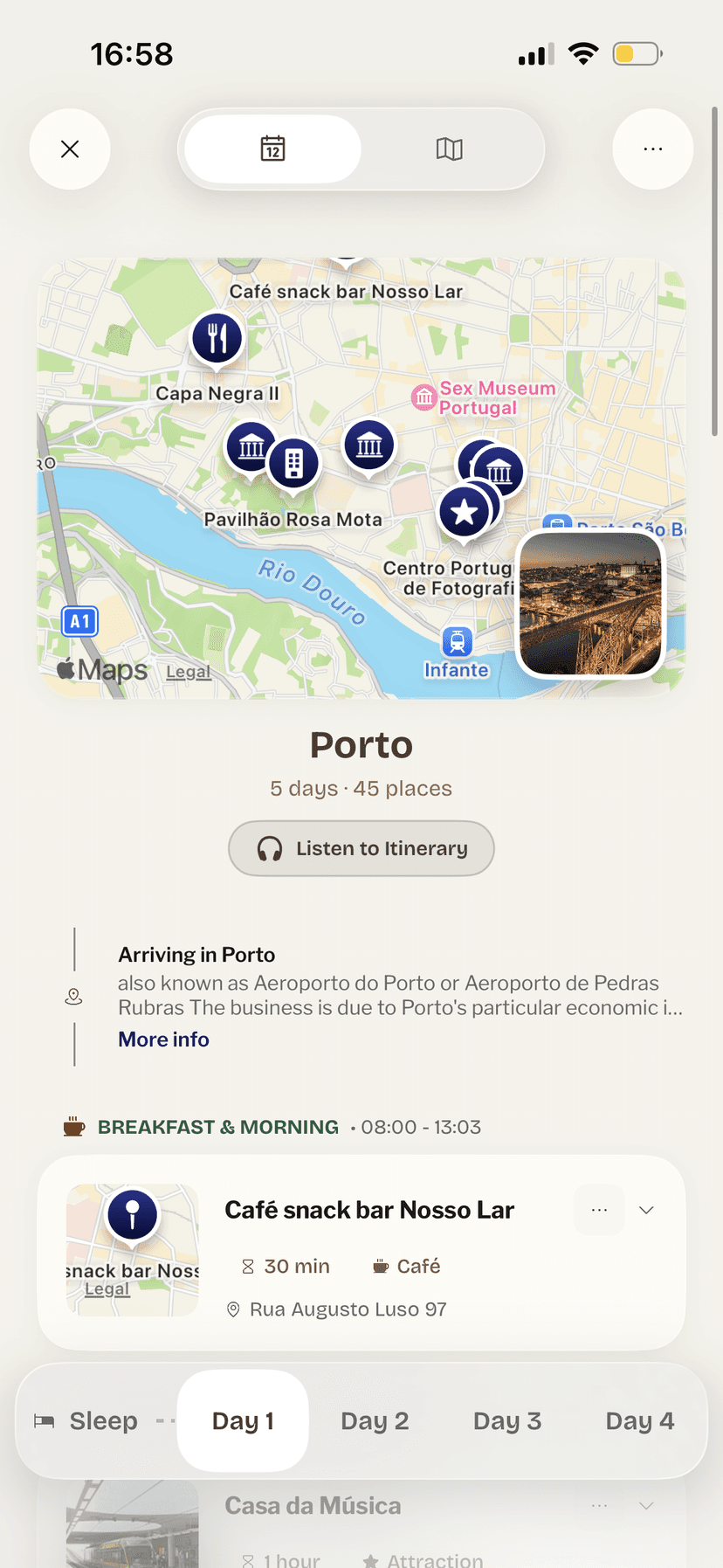 Planark discovery screen with map and nearby highlights