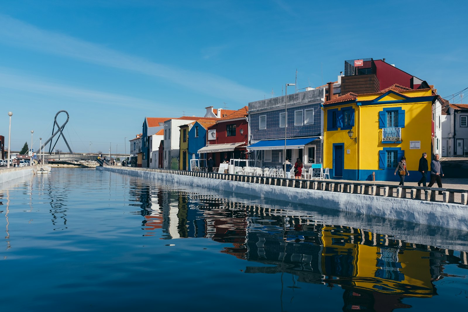 Colorful canal-side buildings in central Aveiro